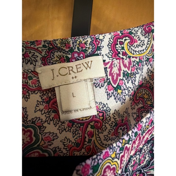 J. Crew Tops - J.Crew Womens Pink Paisley Bell Sleeve Split Neck Blouse Top Large